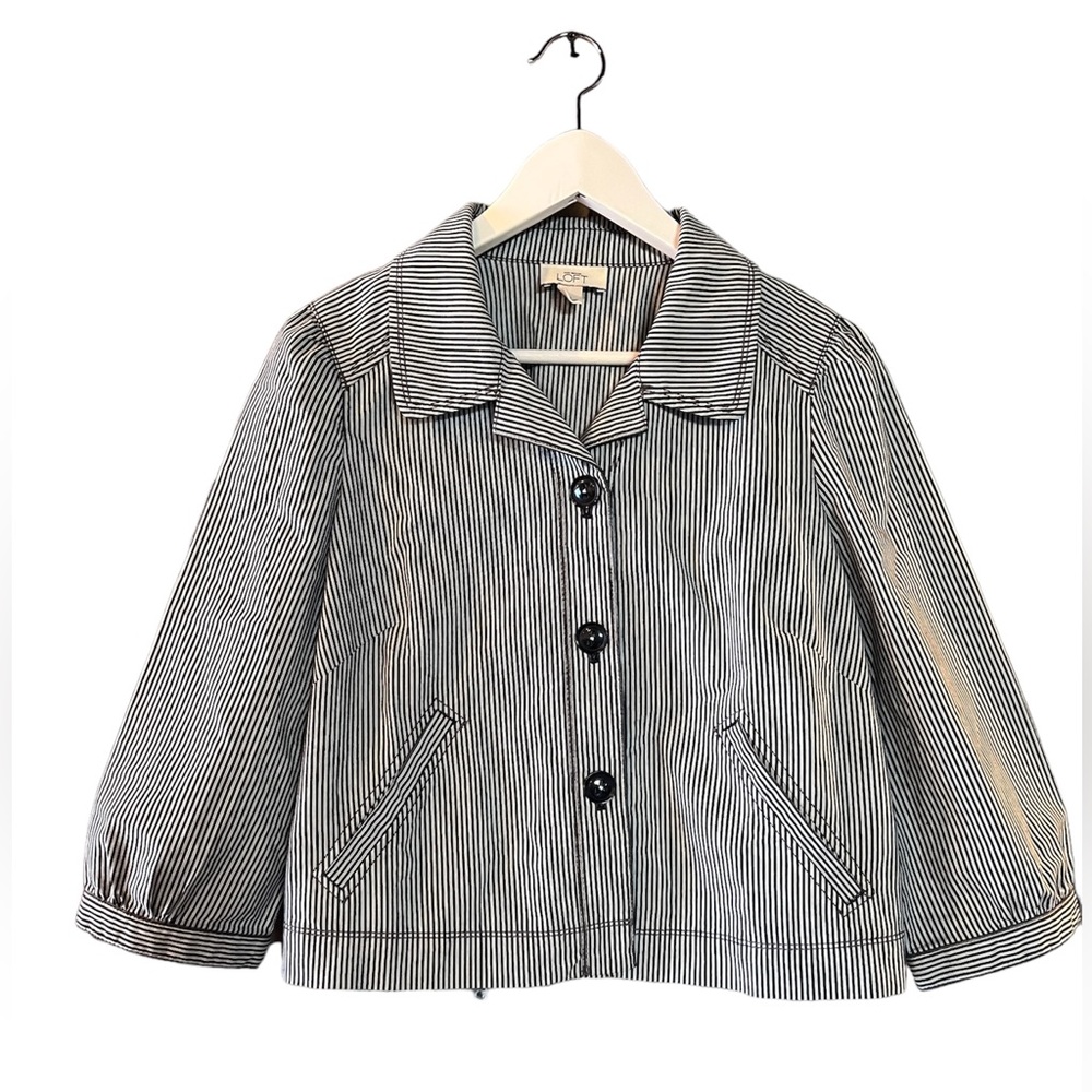 Ann Taylor Swing Jacket Bolero Top Striped w/Back-Pleats NWOT Sz 8 Retro Office